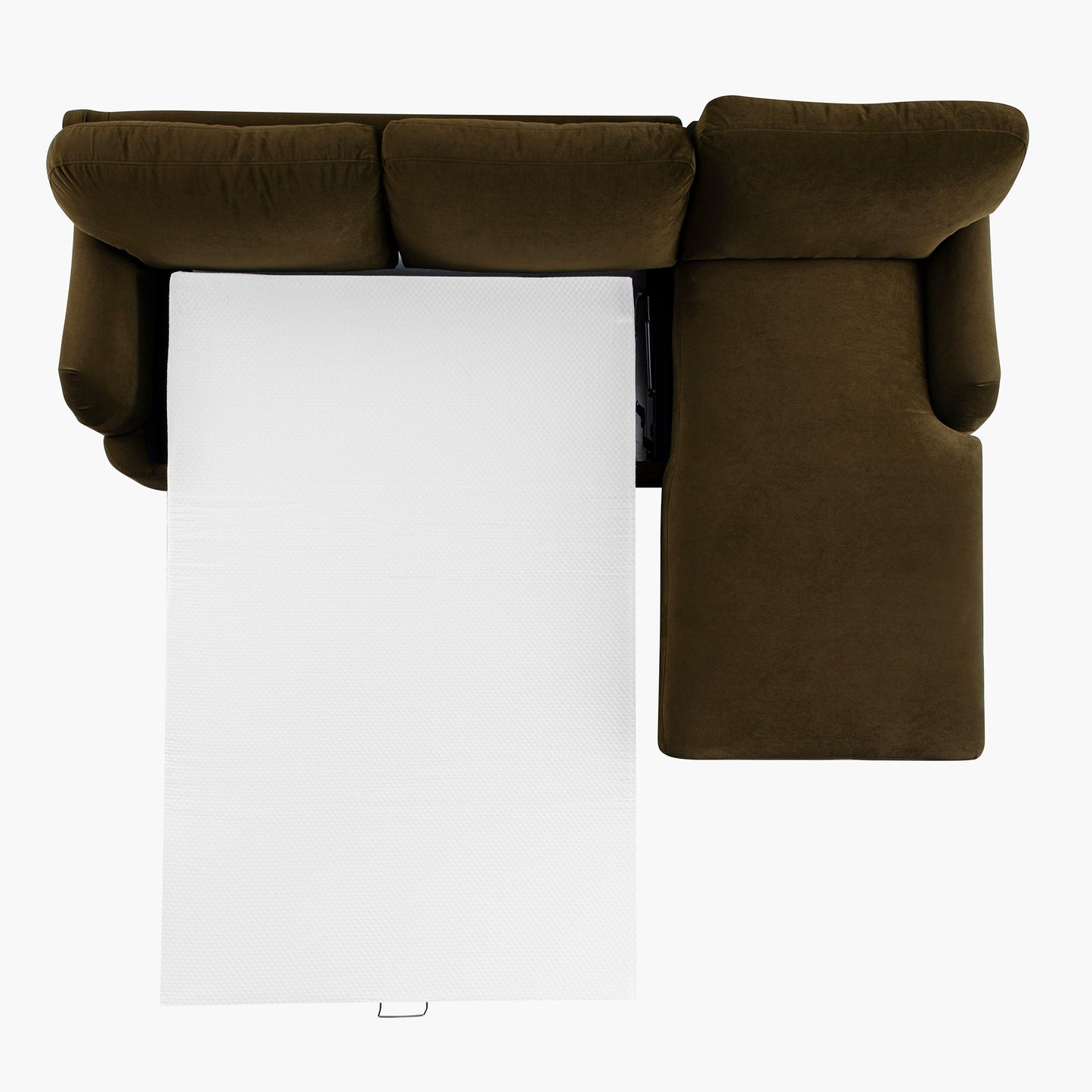 Canapé-lit en velours d'algues Daphnis, grande méridienne orientée à droite