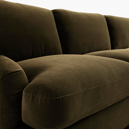 Canapé-lit en velours d'algues Daphnis, grande méridienne orientée à droite