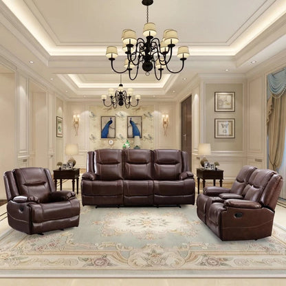 Ensemble de canapés inclinables manuels en cuir véritable de style moderne du milieu du siècle