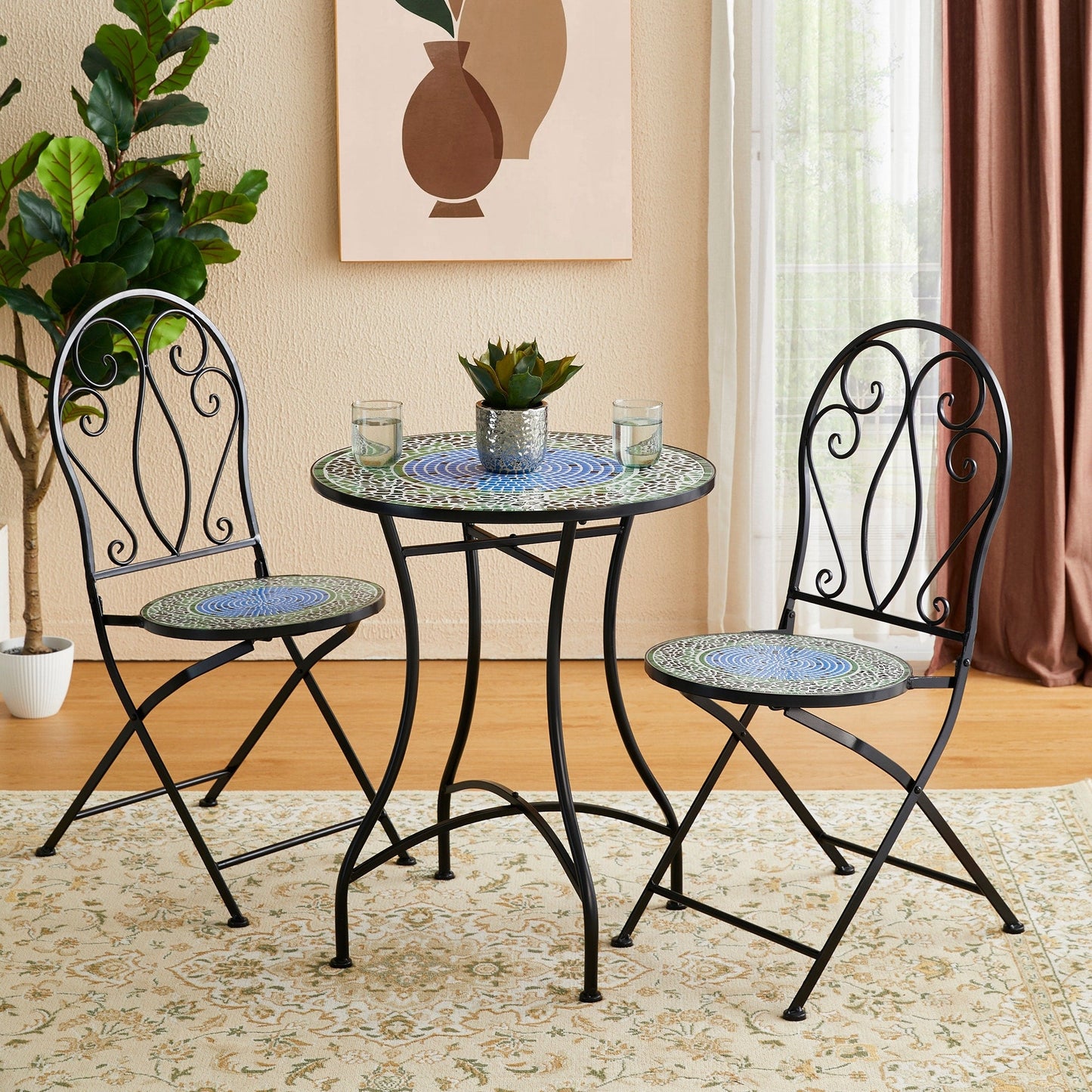 Ensemble bistro pliant en métal d'extérieur Glitzhome, 3 pièces : table et chaises de patio