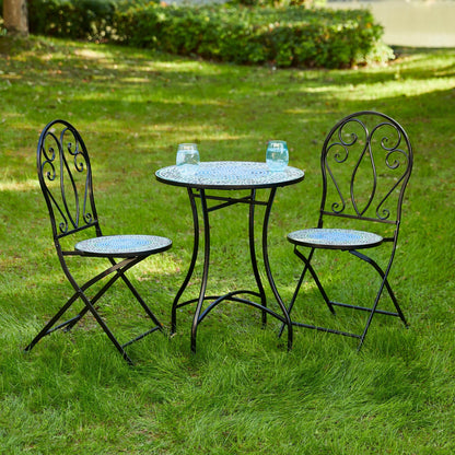Ensemble bistro pliant en métal d'extérieur Glitzhome, 3 pièces : table et chaises de patio