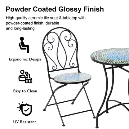 Ensemble bistro pliant en métal d'extérieur Glitzhome, 3 pièces : table et chaises de patio