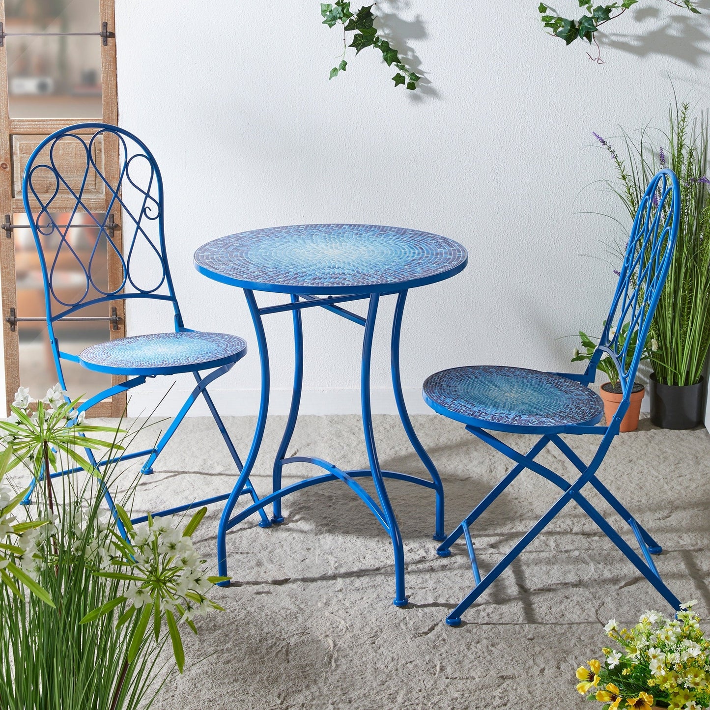 Ensemble bistro pliant en métal d'extérieur Glitzhome, 3 pièces : table et chaises de patio