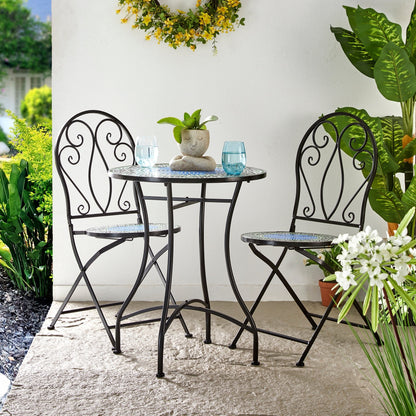 Ensemble bistro pliant en métal d'extérieur Glitzhome, 3 pièces : table et chaises de patio