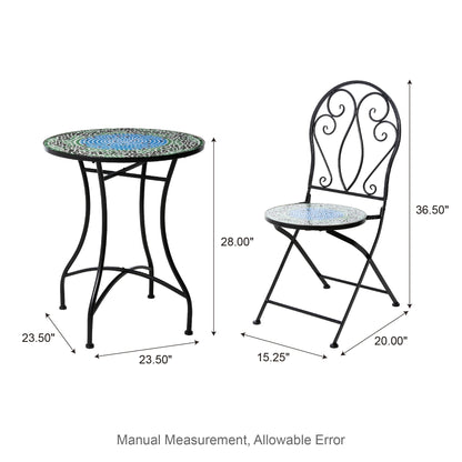 Ensemble bistro pliant en métal d'extérieur Glitzhome, 3 pièces : table et chaises de patio