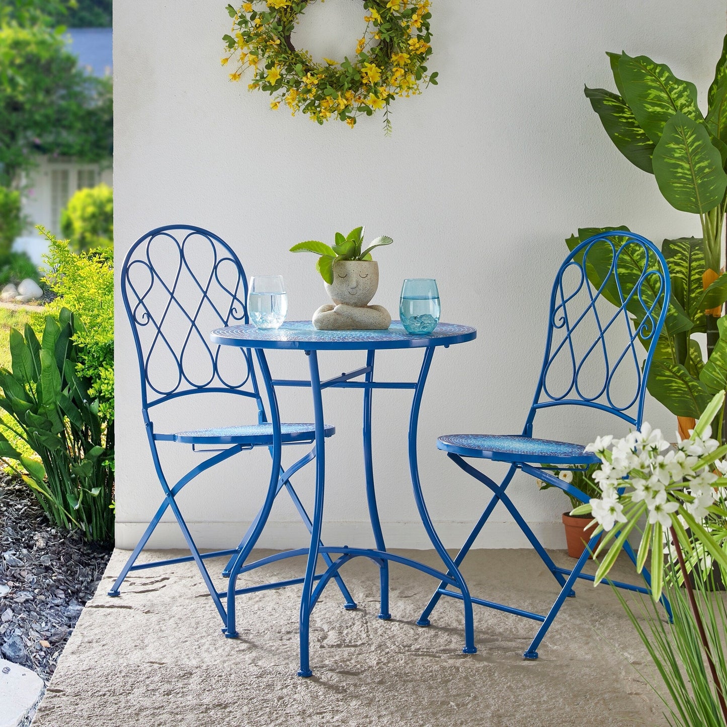 Ensemble bistro pliant en métal d'extérieur Glitzhome, 3 pièces : table et chaises de patio