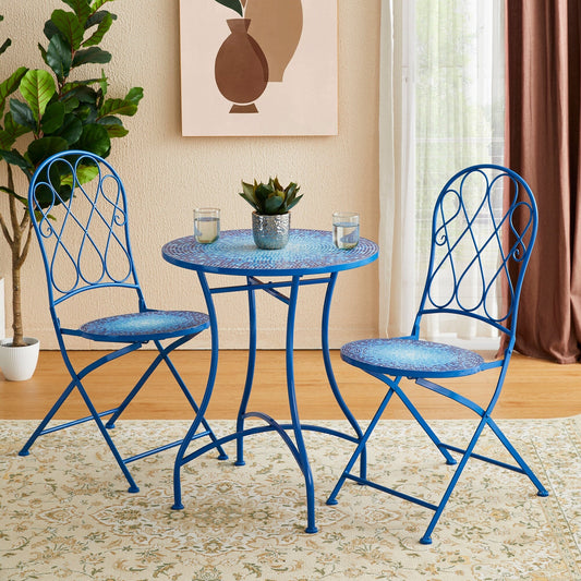 Ensemble bistro pliant en métal d'extérieur Glitzhome, 3 pièces : table et chaises de patio