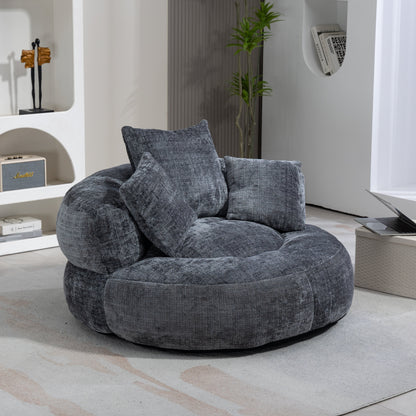 Pouf paresseux gris surdimensionné de 42,52 pouces en chenille avec trois coussins pour chambre à coucher