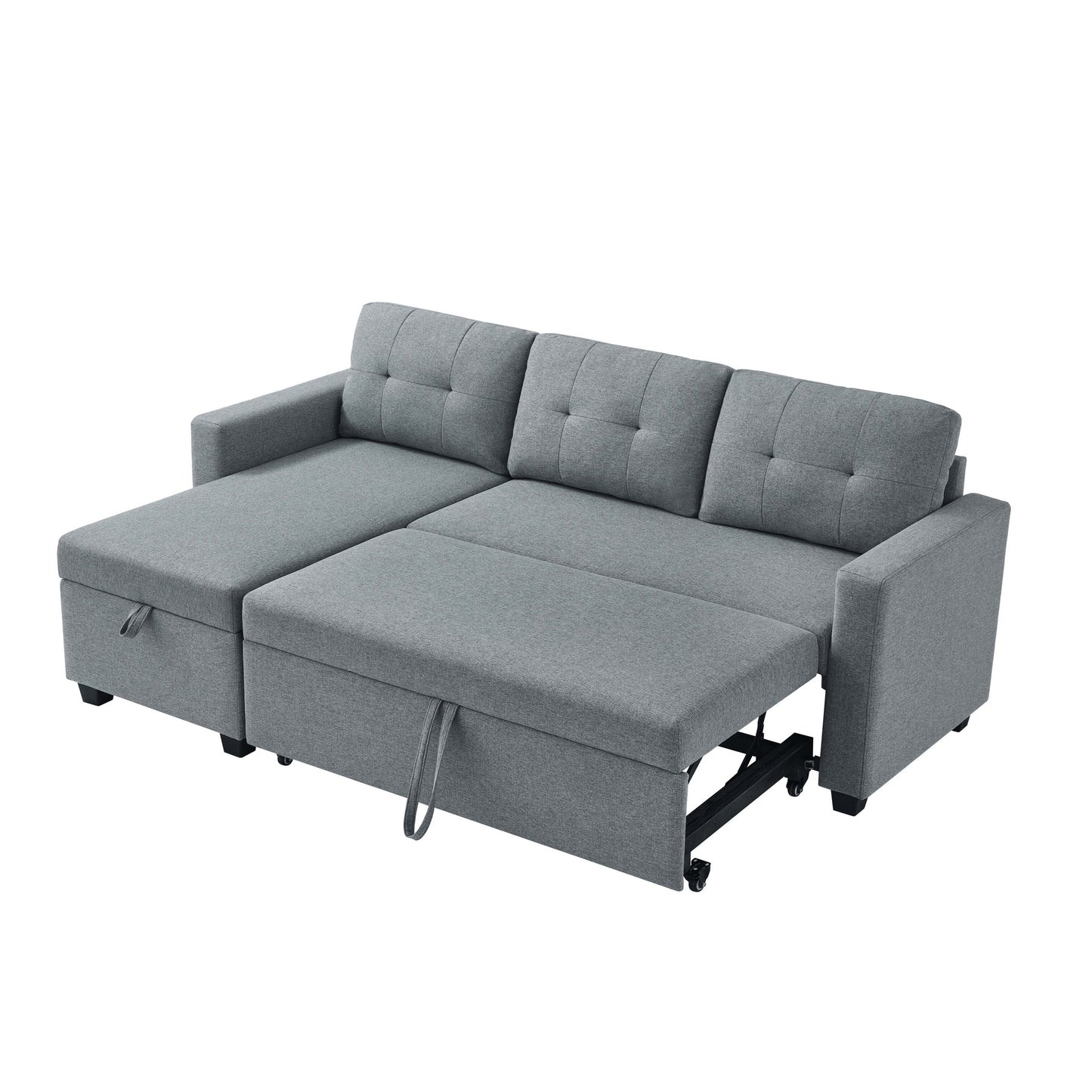 Canapé-lit convertible en lin gris de 207 cm avec méridienne de rangement réversible