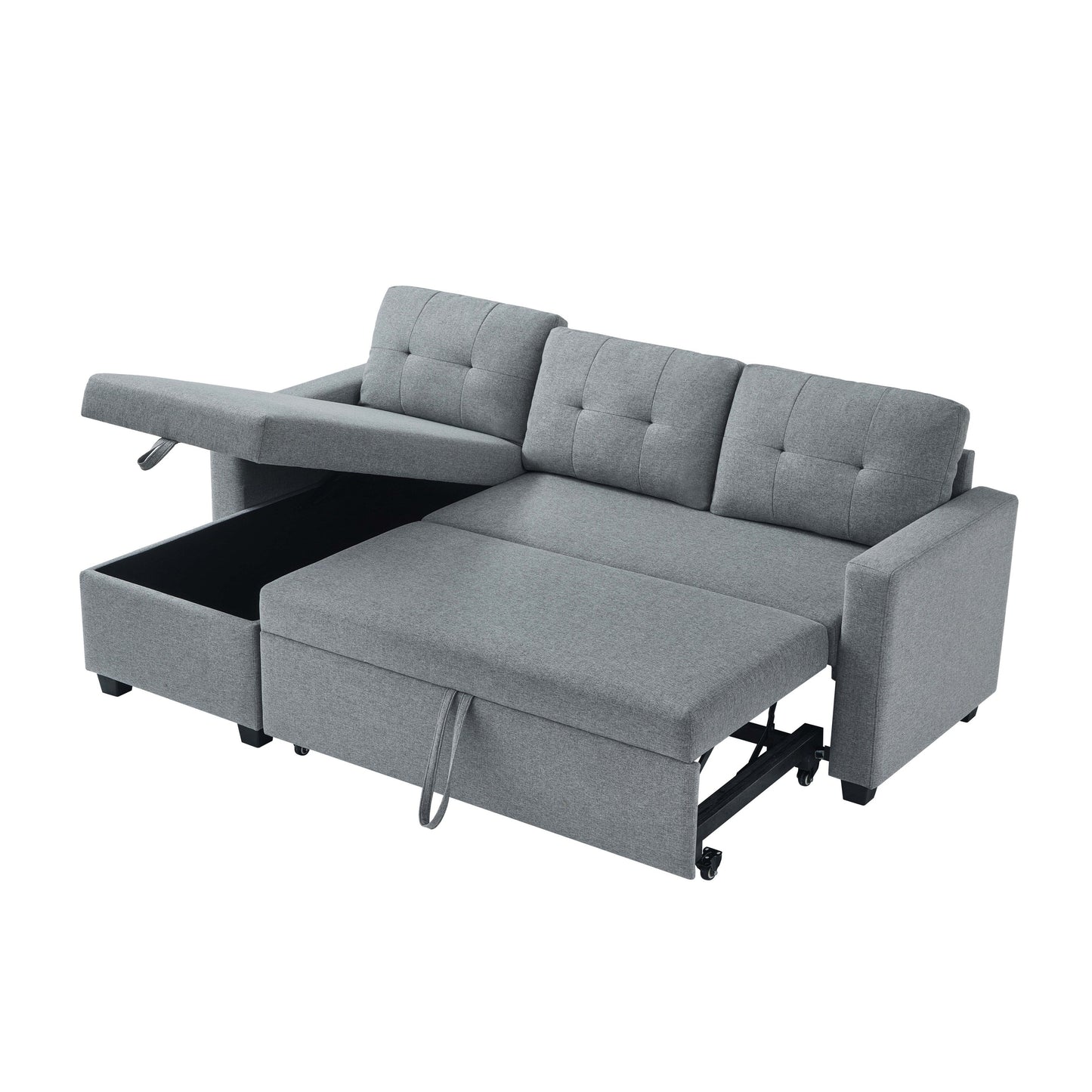 Canapé-lit convertible en lin gris de 207 cm avec méridienne de rangement réversible