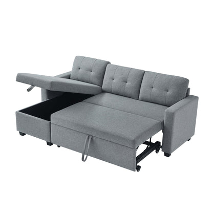 Canapé-lit convertible en lin gris de 207 cm avec méridienne de rangement réversible