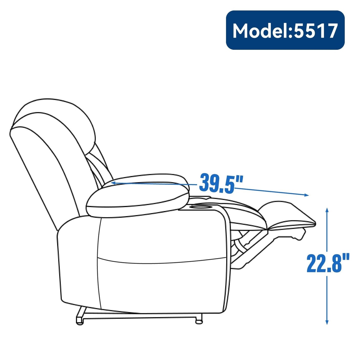 Fauteuil inclinable électrique en chenille grise avec fonction massage, chauffage lombaire, ports USB et Type-C et porte-gobelets en acier inoxydable