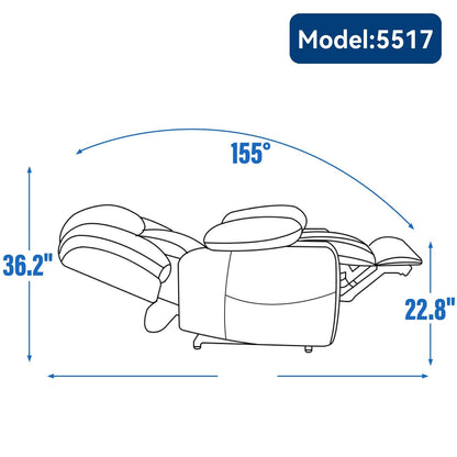 Fauteuil inclinable électrique en chenille grise avec fonction massage, chauffage lombaire, ports USB et Type-C et porte-gobelets en acier inoxydable
