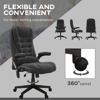 Fauteuil de bureau massant et vibrant HOMCOM à 6 points avec fonction chauffante, fauteuil de direction en velours à dossier haut inclinable