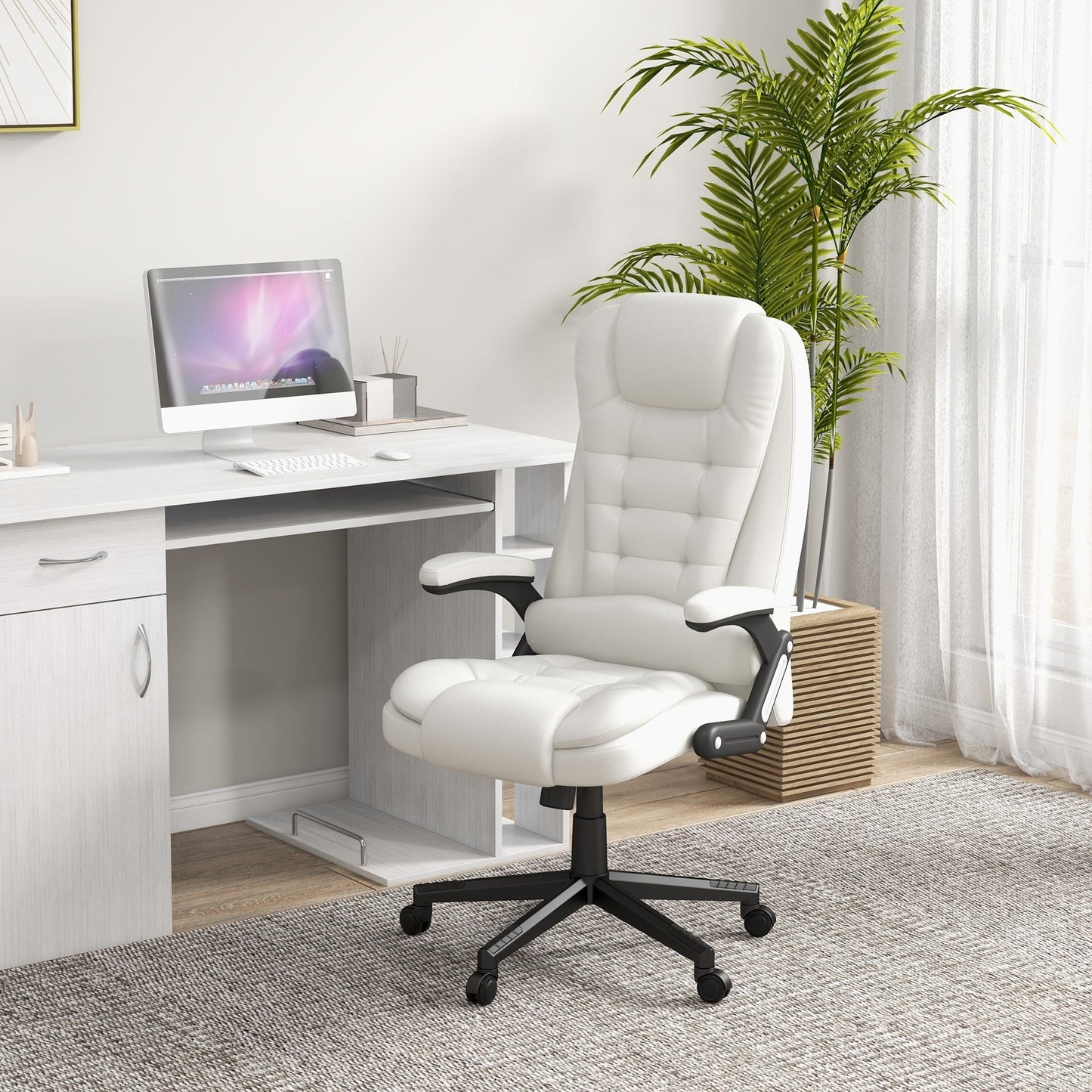 Fauteuil de bureau massant à dossier haut HOMCOM avec 6 points de vibration, beige