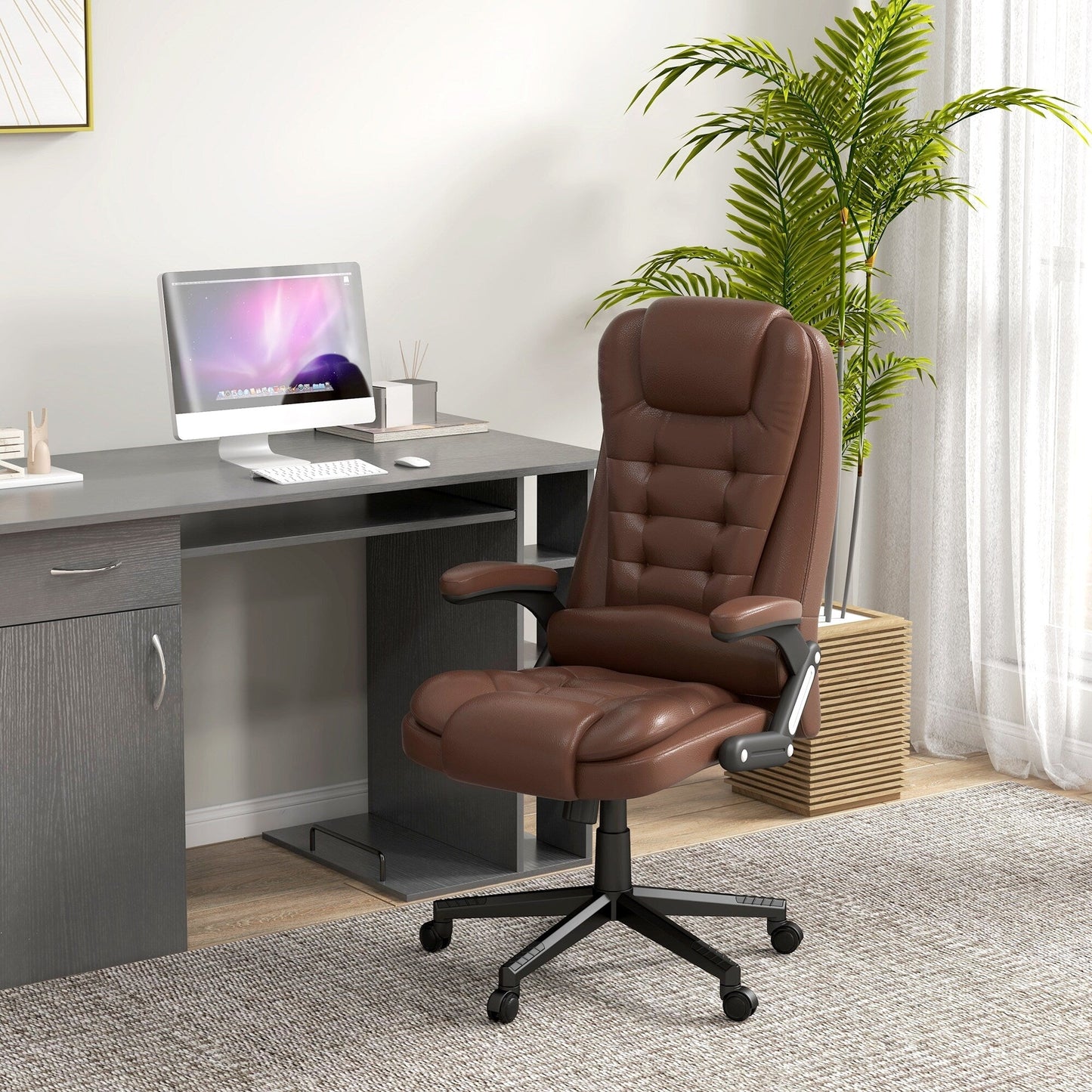 Fauteuil de bureau massant à dossier haut HOMCOM avec 6 points de vibration, beige