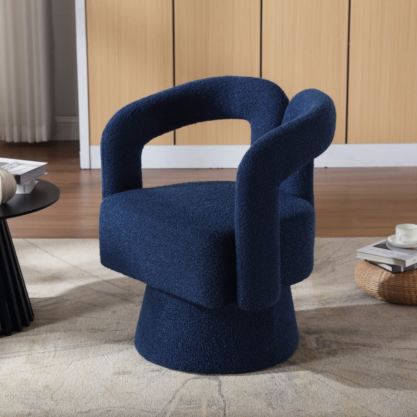 Fauteuils d'appoint HOMEFUN en tissu bouclé, pivotants à 360 degrés, style tonneau confortable
