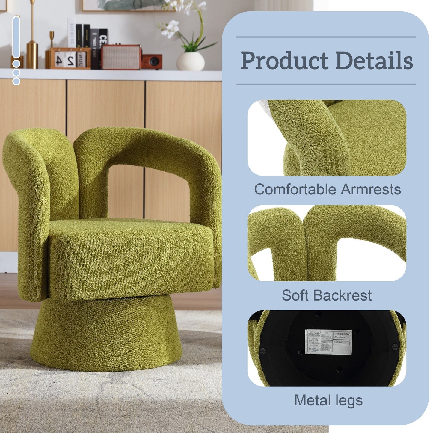 Fauteuils d'appoint HOMEFUN en tissu bouclé, pivotants à 360 degrés, style tonneau confortable