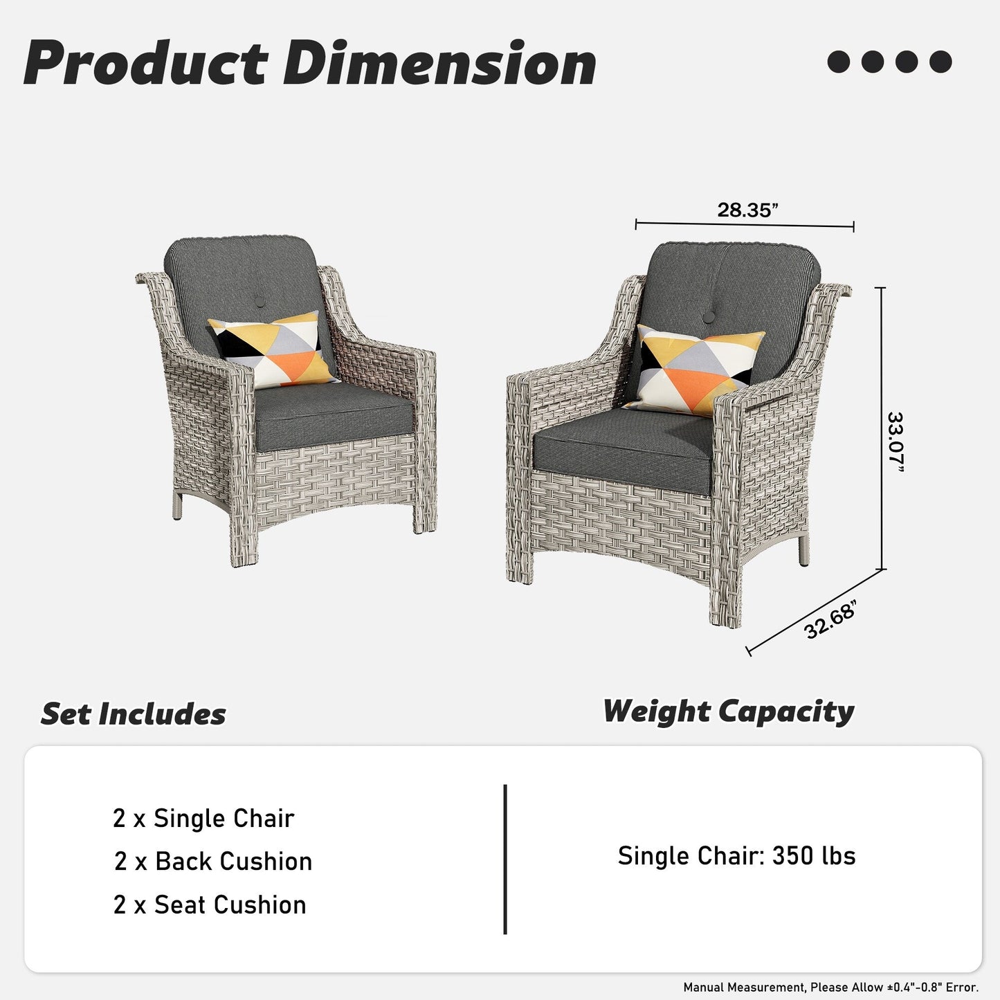 Ensemble de 2 chaises de patio extérieures en rotin tressé à dossier haut HOOOWOOO