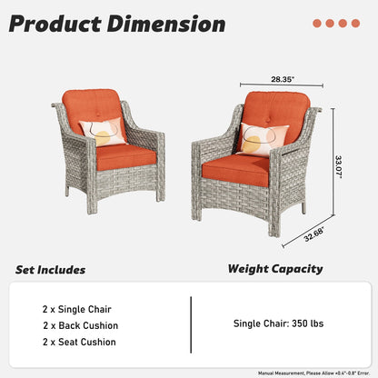 Ensemble de 2 chaises de patio extérieures en rotin tressé à dossier haut HOOOWOOO
