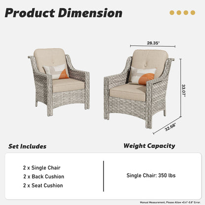Ensemble de 2 chaises de patio extérieures en rotin tressé à dossier haut HOOOWOOO