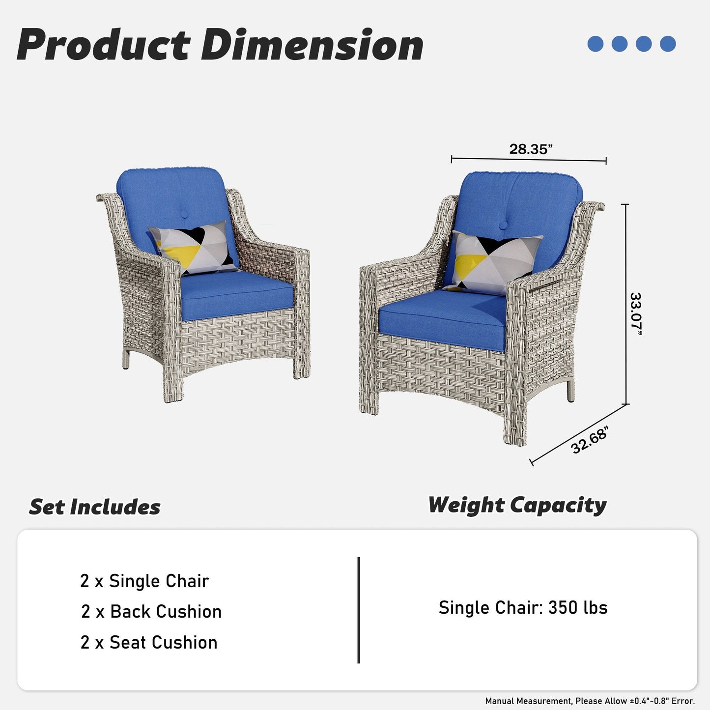 Ensemble de 2 chaises de patio extérieures en rotin tressé à dossier haut HOOOWOOO