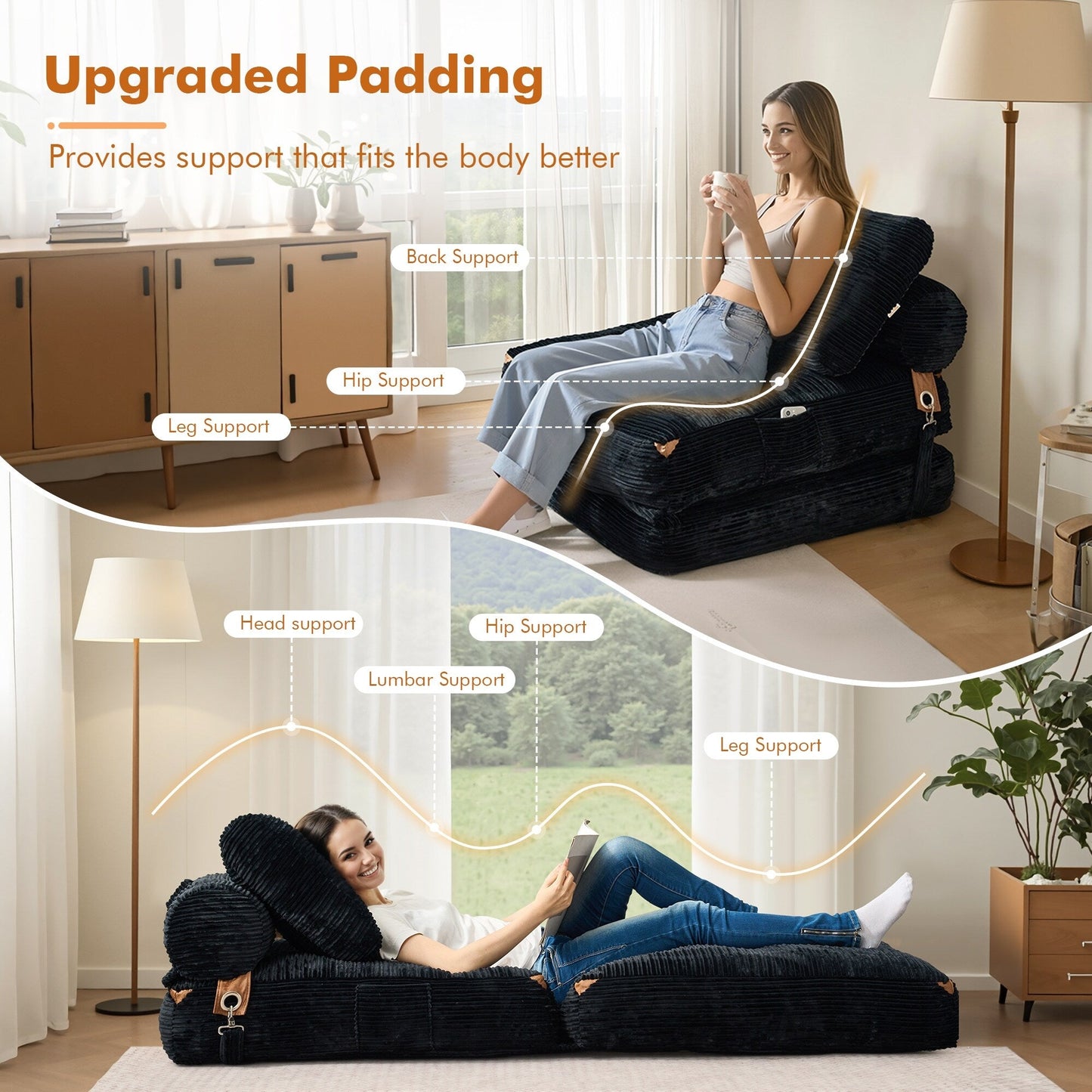 HOOOWOOO Canapé pliant moderne en velours côtelé