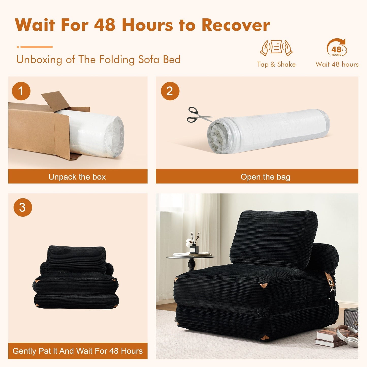 HOOOWOOO Canapé pliant moderne en velours côtelé