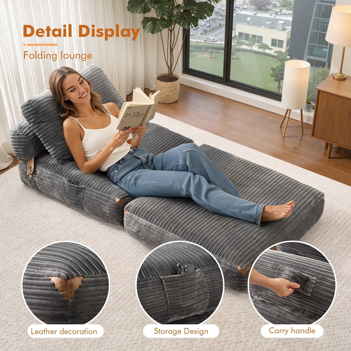 HOOOWOOO Canapé pliant moderne en velours côtelé