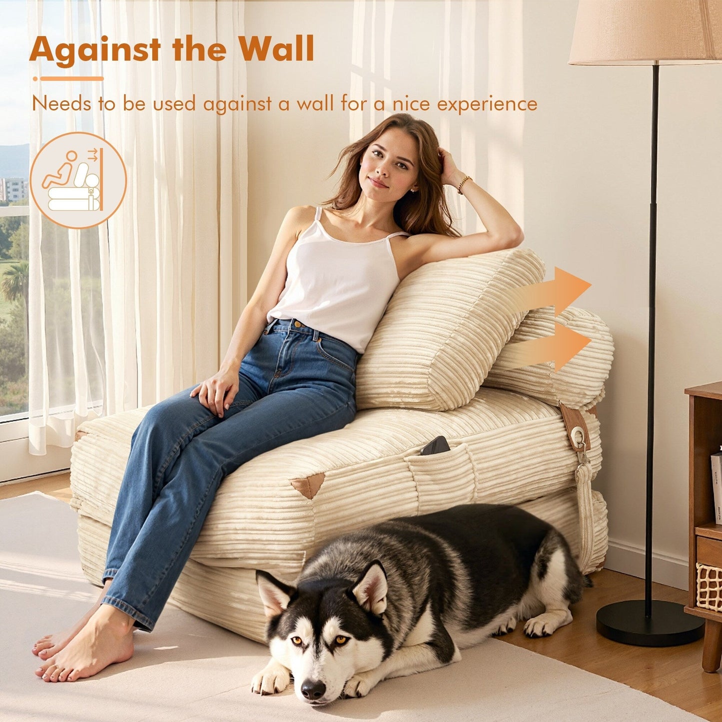 HOOOWOOO Canapé pliant moderne en velours côtelé