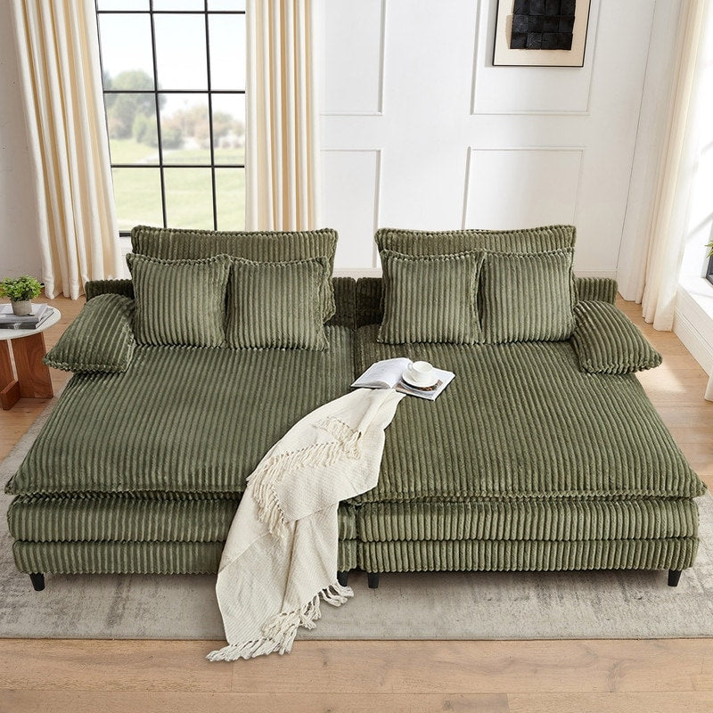 Canapé-lit surdimensionné Harmonia 109 W en velours côtelé, méridienne double profonde avec 4 coussins