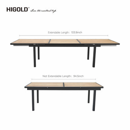 Ensemble de salle à manger d'extérieur Heck 13 pièces en aluminium teck certifié FSC pour 12 personnes, table extensible et chaises empilables, noir anthracite
