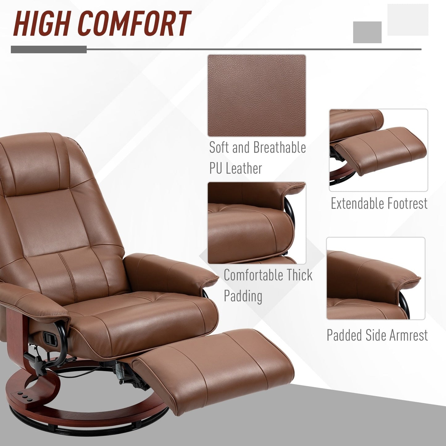 Fauteuil inclinable HomCom en similicuir, réglable, pivotant et à base manuelle, avec repose-pieds confortable et relaxant