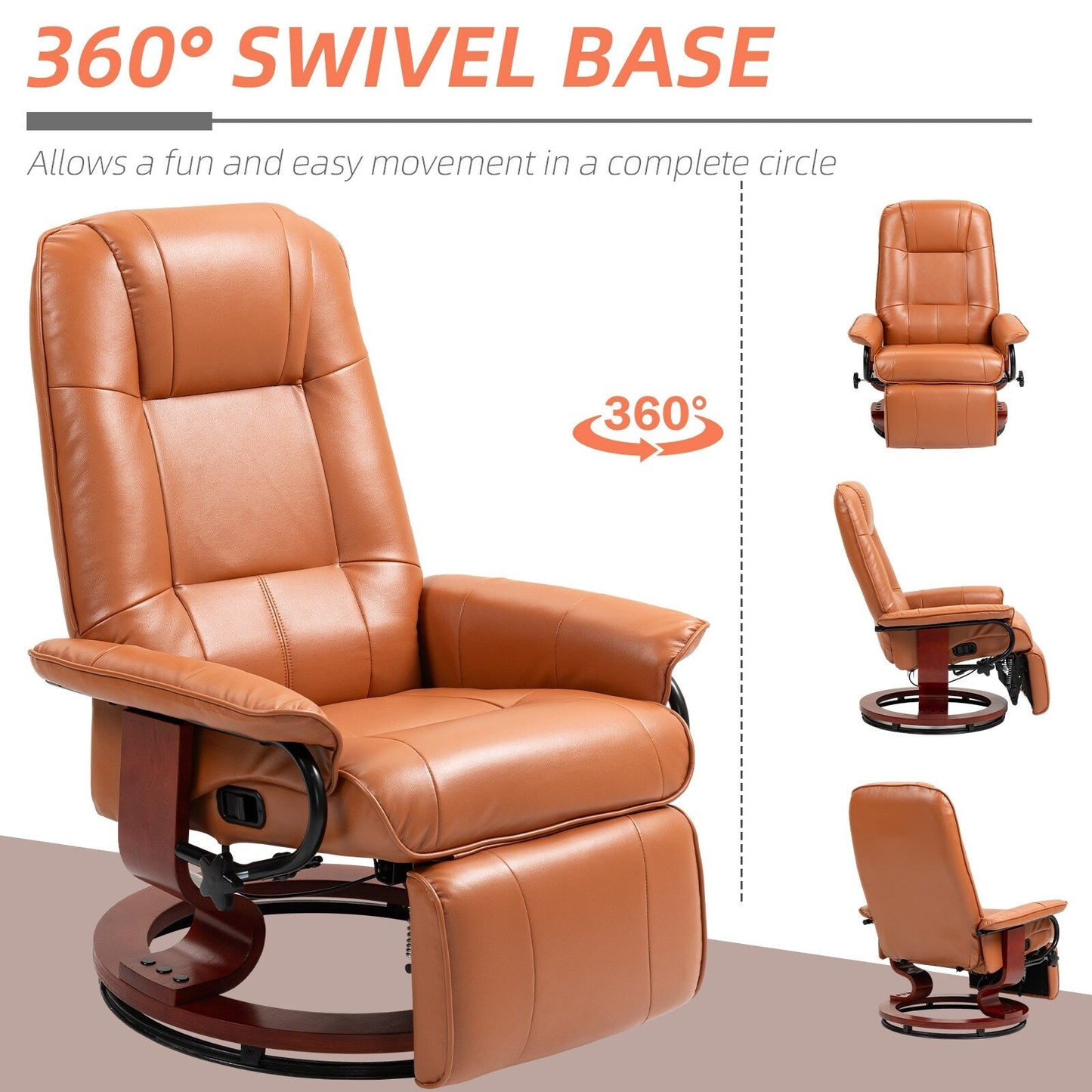 Fauteuil inclinable HomCom en similicuir, réglable, pivotant et à base manuelle, avec repose-pieds confortable et relaxant