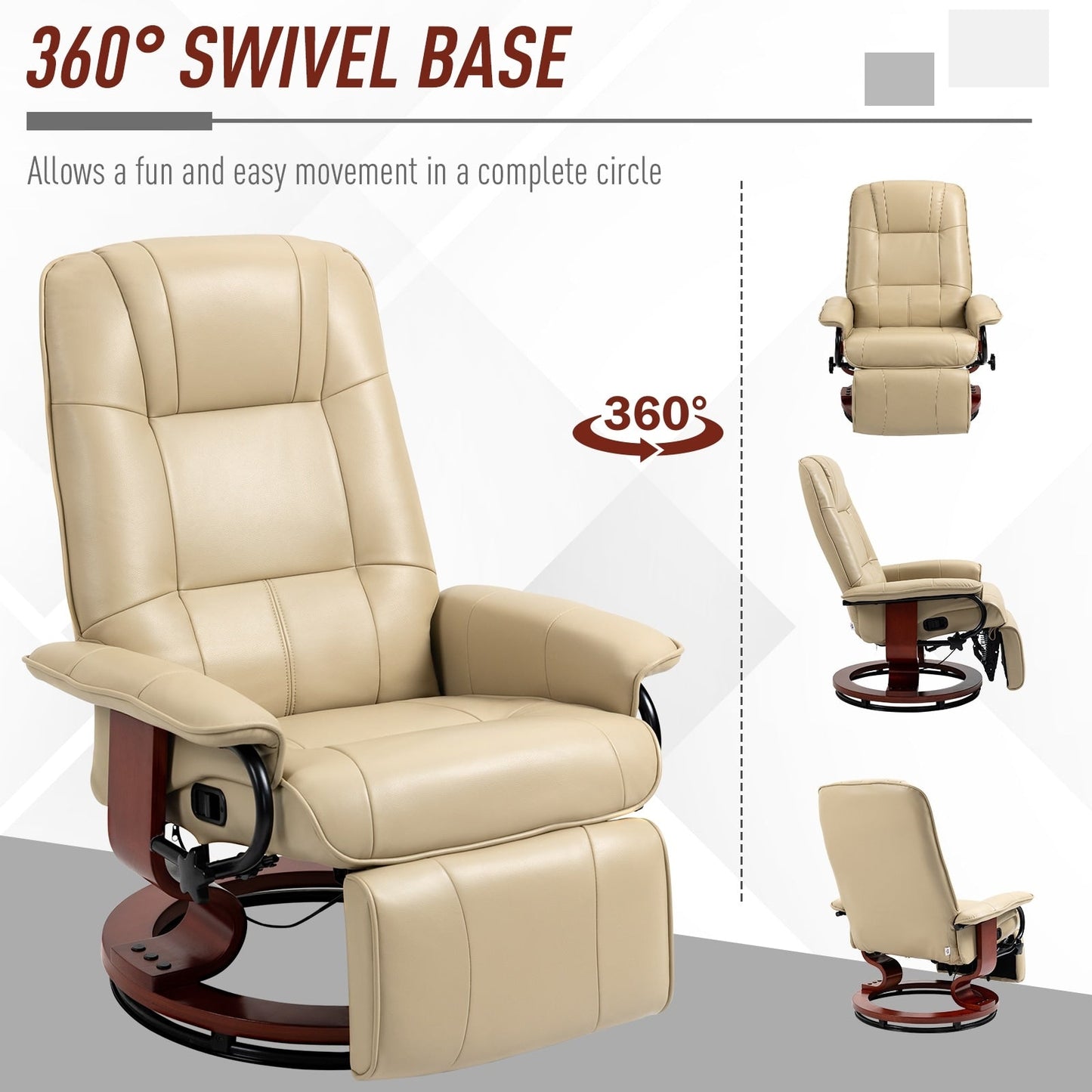Fauteuil inclinable HomCom en similicuir, réglable, pivotant et à base manuelle, avec repose-pieds confortable et relaxant