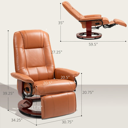 Fauteuil inclinable HomCom en similicuir, réglable, pivotant et à base manuelle, avec repose-pieds confortable et relaxant