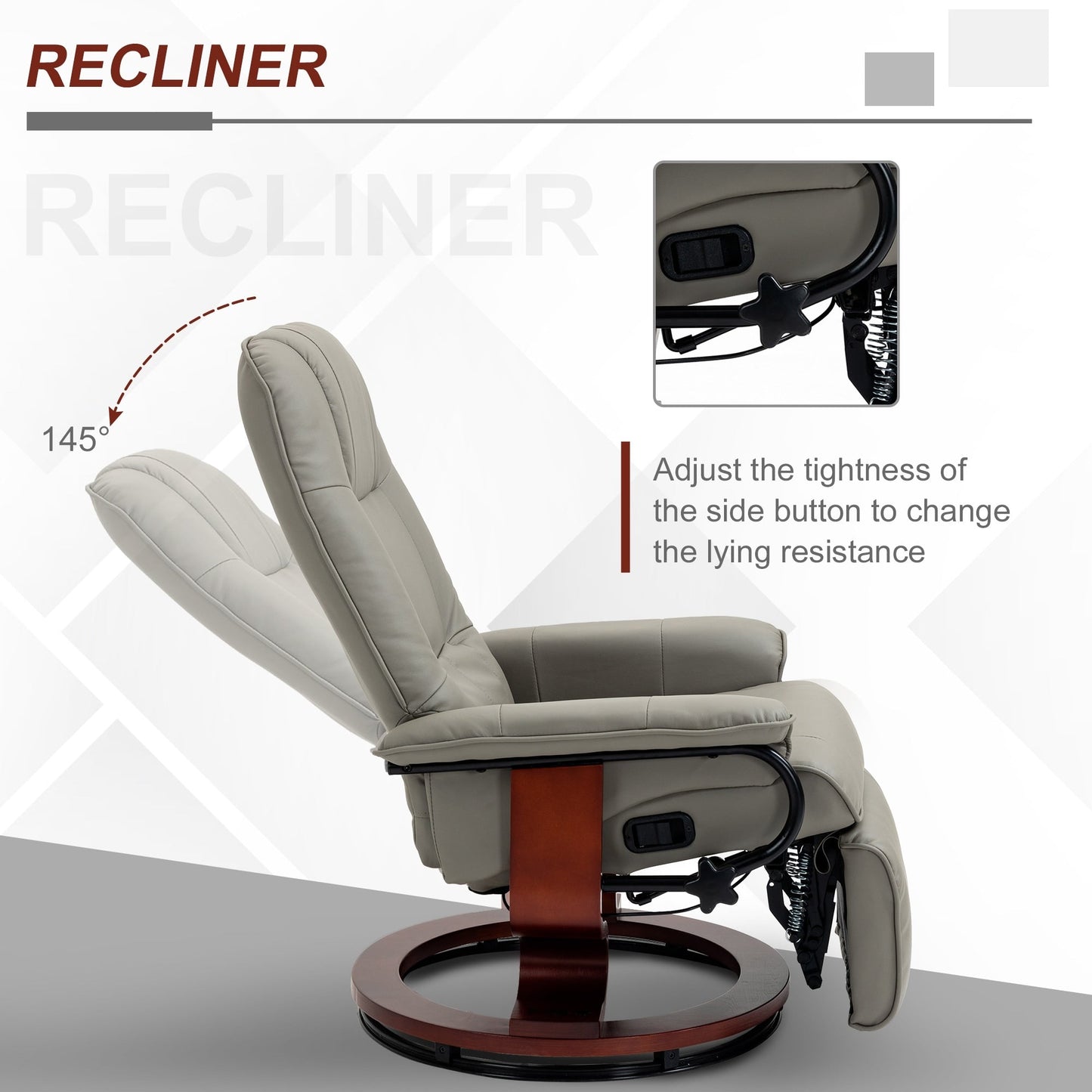 Fauteuil inclinable HomCom en similicuir, réglable, pivotant et à base manuelle, avec repose-pieds confortable et relaxant