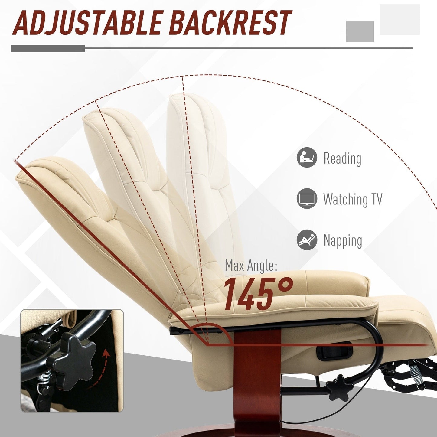 Fauteuil inclinable HomCom en similicuir, réglable, pivotant et à base manuelle, avec repose-pieds confortable et relaxant