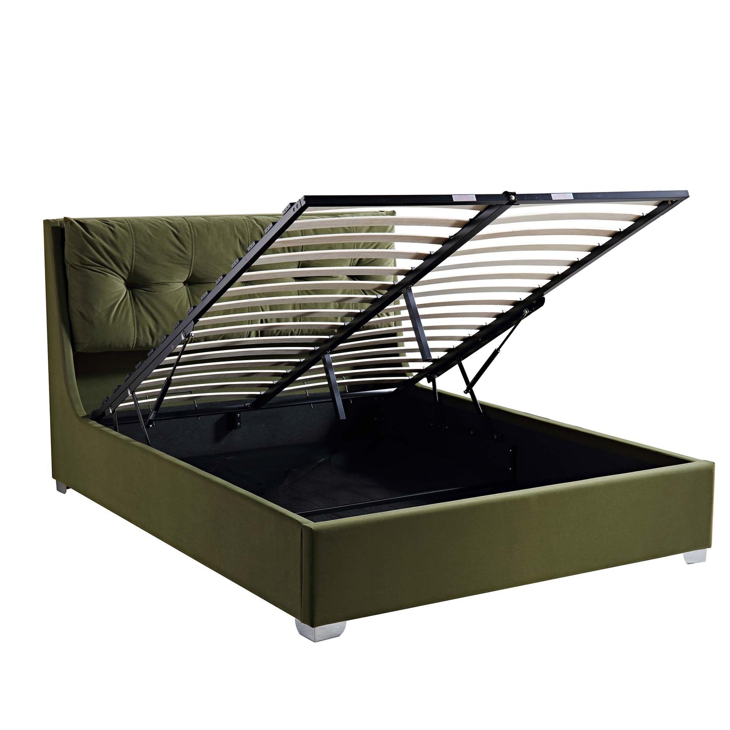 Lit ottoman de rangement en velours vert mousse Hadley