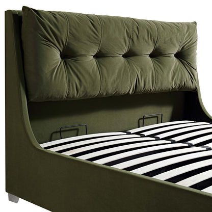Lit ottoman de rangement en velours vert mousse Hadley