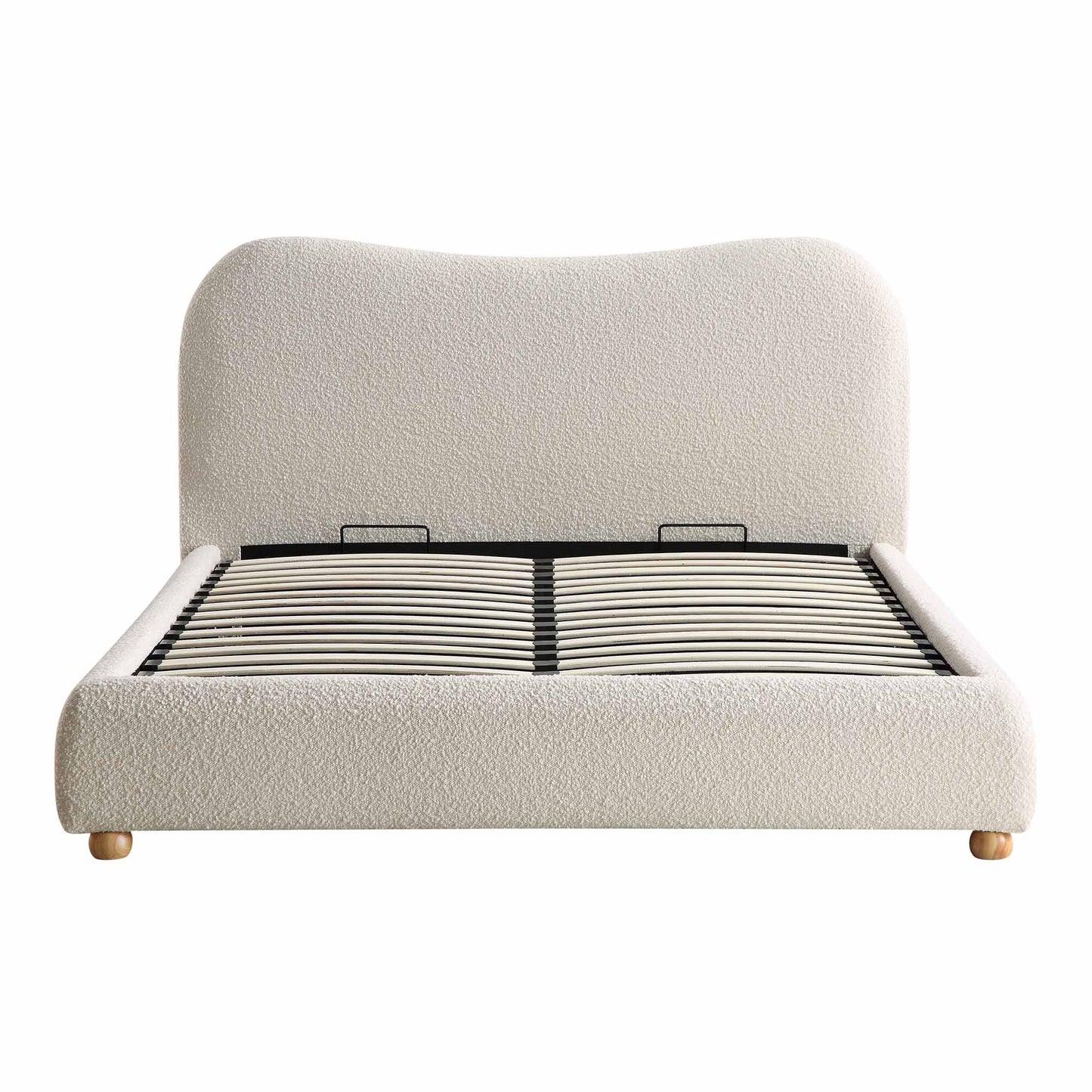 Lit coffre ottoman beige avec tête de lit incurvée Egerie