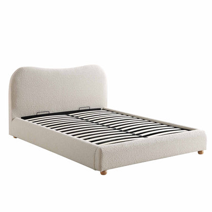 Lit coffre ottoman beige avec tête de lit incurvée Egerie