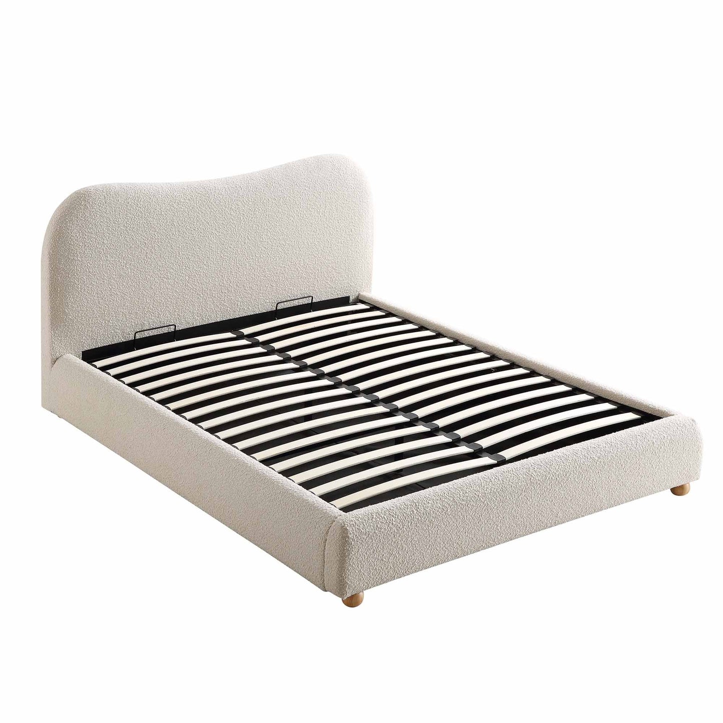 Lit coffre ottoman beige avec tête de lit incurvée Egerie
