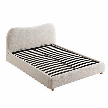 Lit coffre ottoman beige avec tête de lit incurvée Egerie