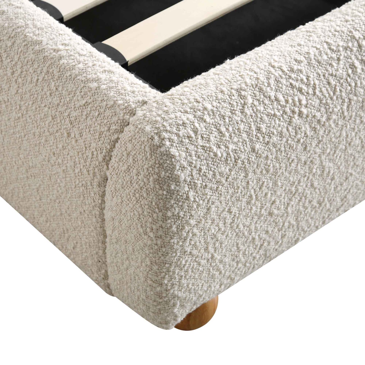 Lit coffre ottoman beige avec tête de lit incurvée Egerie