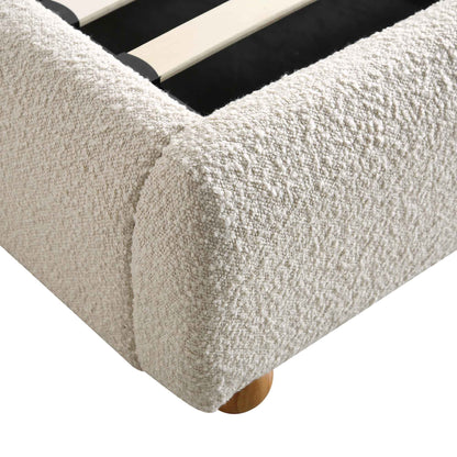 Lit coffre ottoman beige avec tête de lit incurvée Egerie