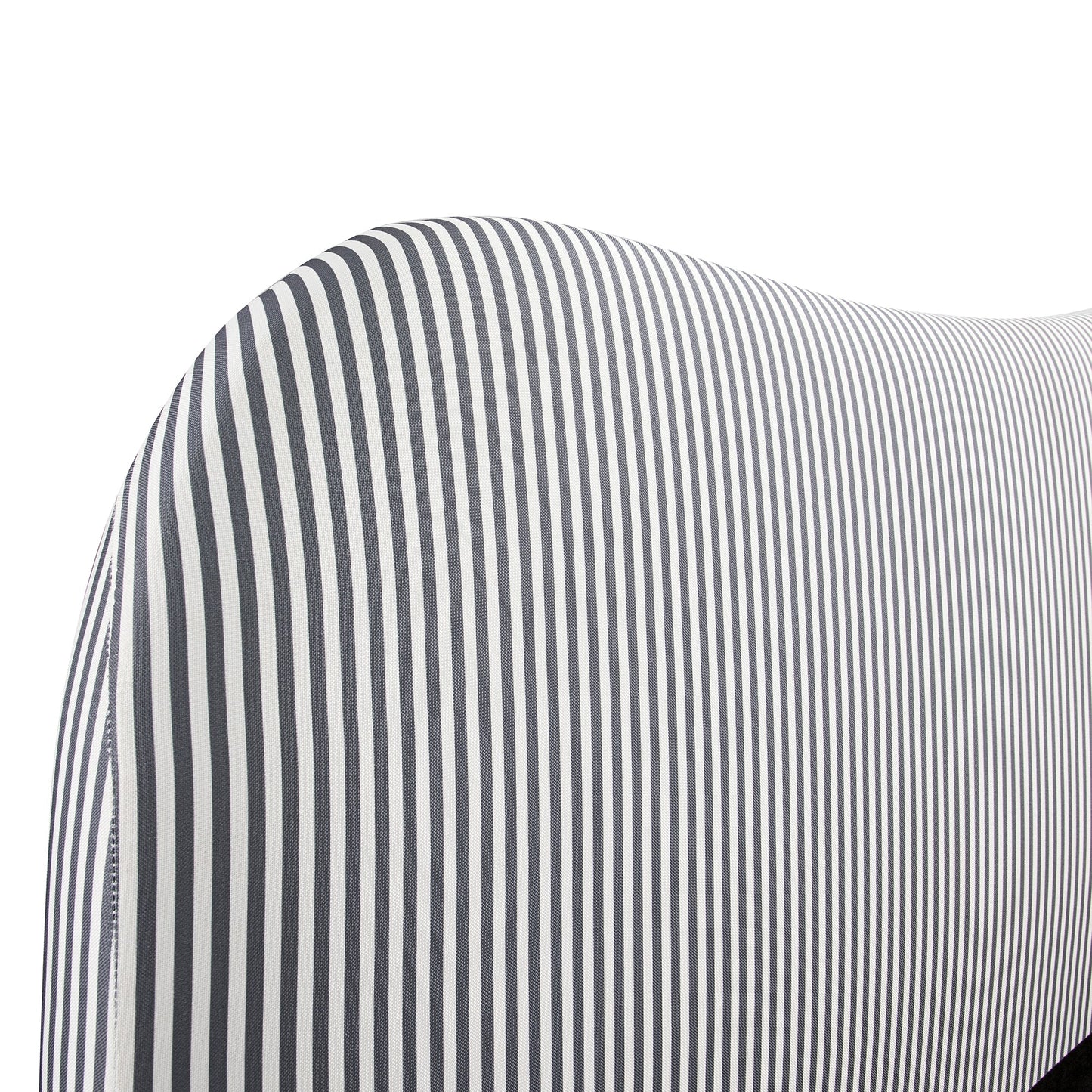 Lit ottoman avec tête de lit incurvée et rangement en tissu rayé bleu ardoise Egerie