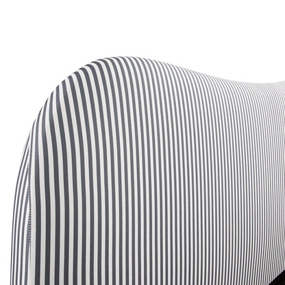 Lit ottoman avec tête de lit incurvée et rangement en tissu rayé bleu ardoise Egerie