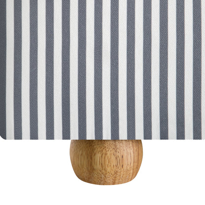 Lit ottoman avec tête de lit incurvée et rangement en tissu rayé bleu ardoise Egerie