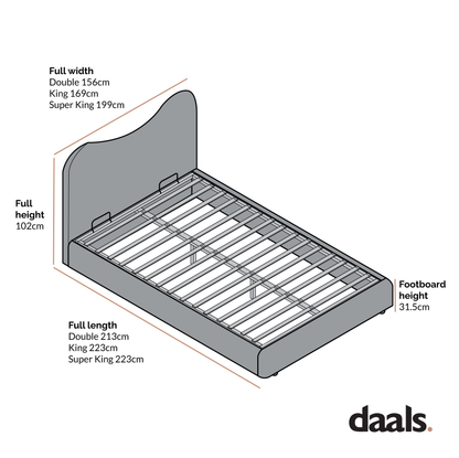 Lit coffre ottoman beige avec tête de lit incurvée Egerie